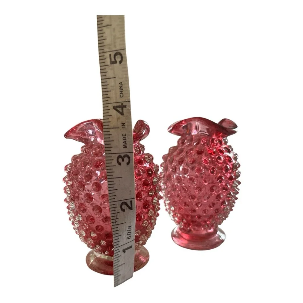 Vintage Fenton Cranberry Hobnail Bud Vases- Set of Two #09